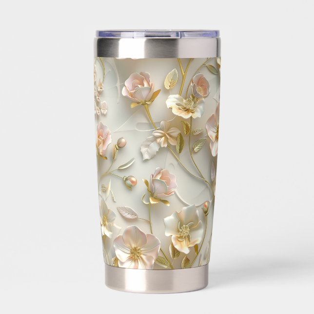 Luxury 3D Embossed Floral Gold Foil Elegant  Insulated Tumbler (Front)