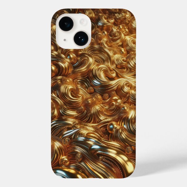 Luxury 3D Liquid Gold Waves and Metallic Pearls Ab Case-Mate iPhone Case (Back)