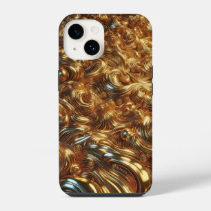 Luxury 3D Liquid Gold Waves and Metallic Pearls Ab iPhone 14 Case