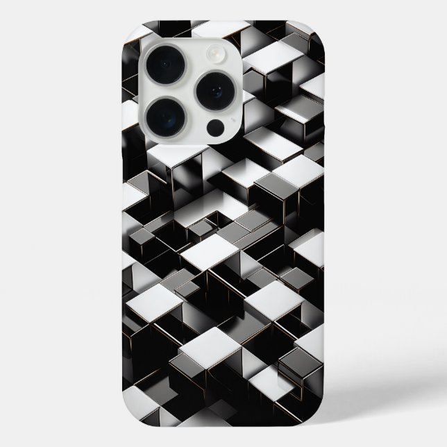 Luxury 3D Metallic Cube Phone Case Silver & Black (Back)