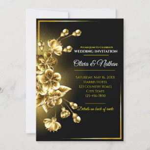 Luxury 3D Metallic Gold Cherry Blossom Wedding Invitation