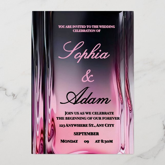 Luxury 3D Pink Glossy Wedding Invitation (Front)