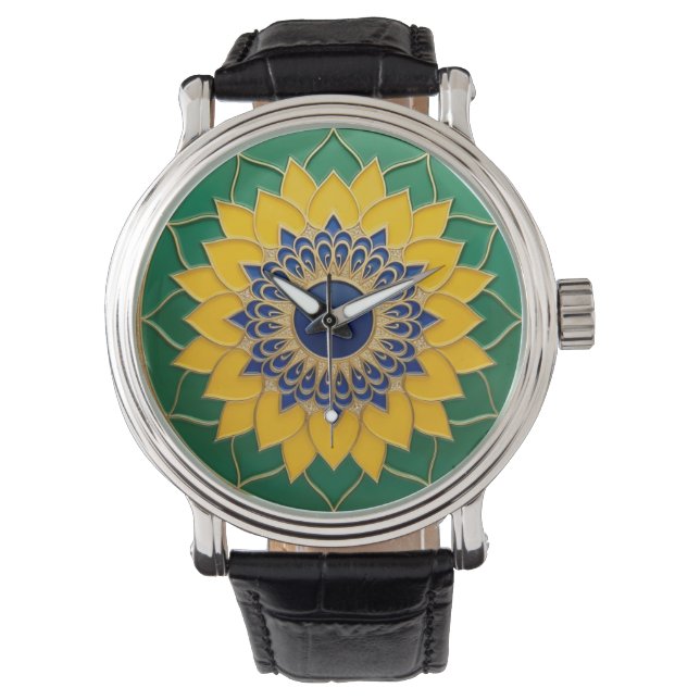Luxury 3D Solar Mandala Keychain - Gold & Emerald Watch (Front)