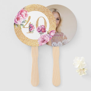 Luxury 40th Birthday Custom Photo Glitter Hand Fan