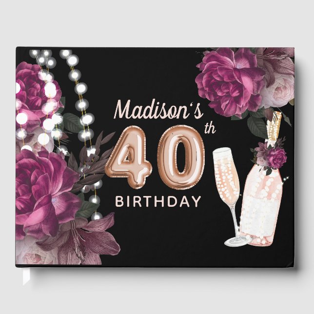 Luxury 40th Birthday Personalised Rose Wine Guest Book (Front)