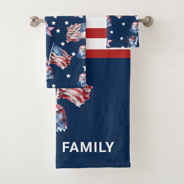 Luxury 4th of July Patriotic Personalised Bath Towel Set (Insitu)