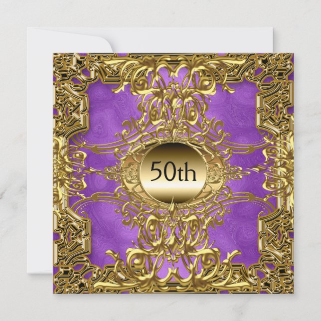 Luxury 50th Gold Purple Birthday Party Gold Invitation (Front)