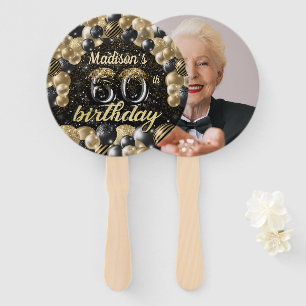 Luxury 60th Birthday Black Gold Photo Hand Fan