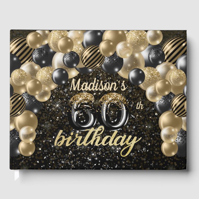 Luxury 60th Birthday Personalised Black Gold Guest Book (Front)