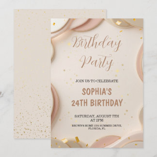Luxury Abstract Beige & Rose Gold Birthday Party  Invitation