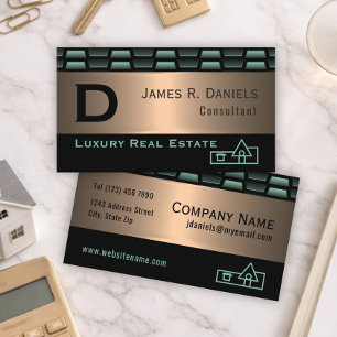 Luxury Abstract Black Green Red Copper Metallic Business Card