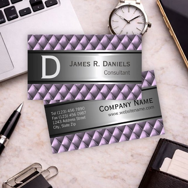 Luxury Abstract Black Silver Purple Metallic Business Card (Creator Uploaded)