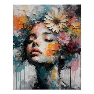 Luxury Abstract Floral Woman Portrait Wall Art