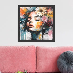 Luxury Abstract Floral Woman Portrait Wall Art  
