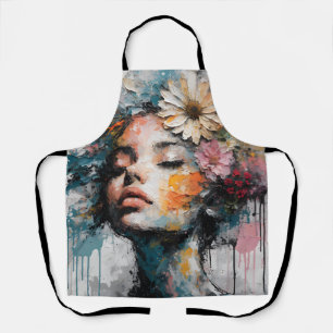 Luxury Abstract Floral Woman Portrait Wall Art Apron