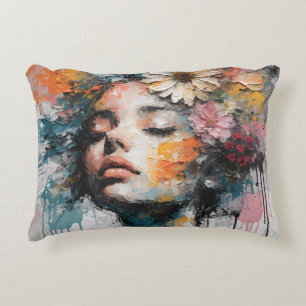 Luxury Abstract Floral Woman Portrait Wall Art Decorative Cushion