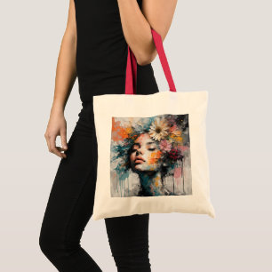 Luxury Abstract Floral Woman Portrait Wall Art Tote Bag