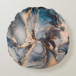 Luxury abstract fluid art painting in alcohol ink round cushion