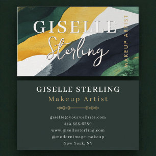 Luxury Abstract Green Gold Makeup Watercolor  Business Card