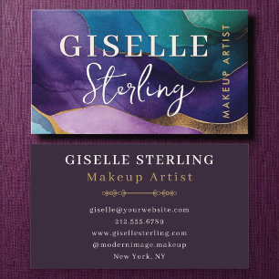 Luxury Abstract Purple Gold Wavy Watercolor Business Card