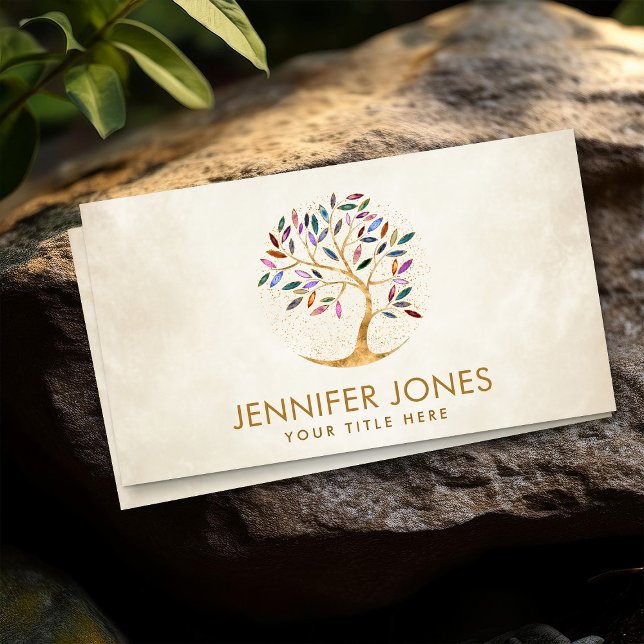 Luxury Abstract  Tree Colourful Geode Leaves Business Card (Creator Uploaded)