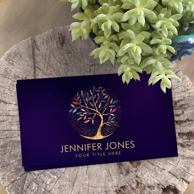 Luxury Abstract  Tree Colourful Geode Leaves Business Card (Creator Uploaded)