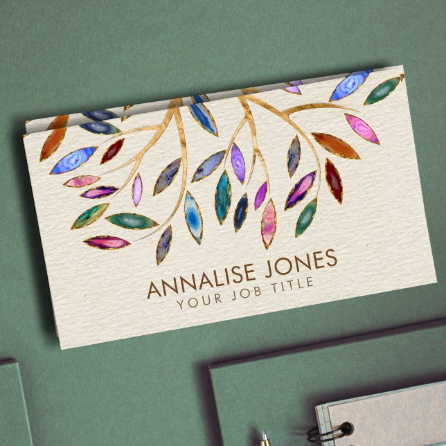 Luxury Abstract  Tree Colourful Geode Leaves Business Card (Creator Uploaded)