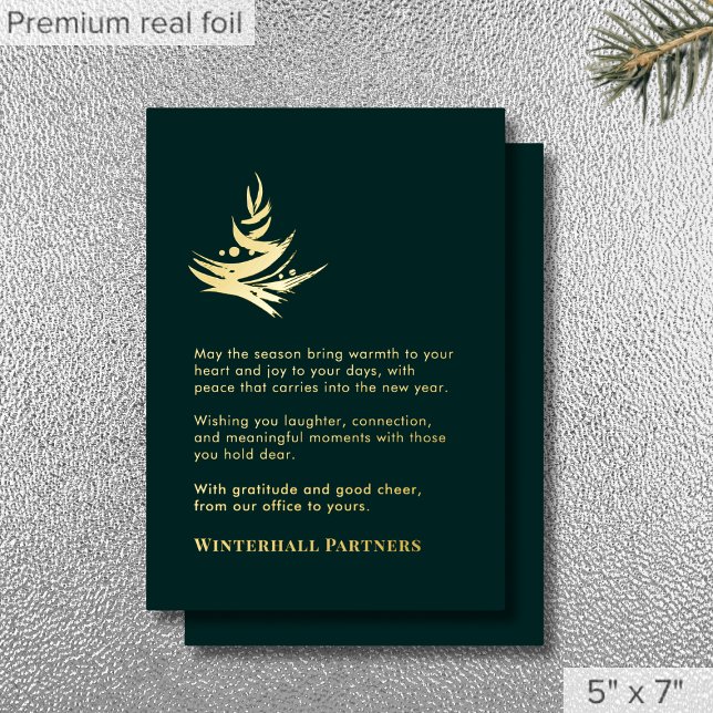 Luxury Abstract Tree Green Gold Foil Holiday Card (Creator Uploaded)