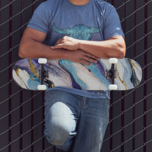 Luxury Aegean Gold Marble Waves Skateboard