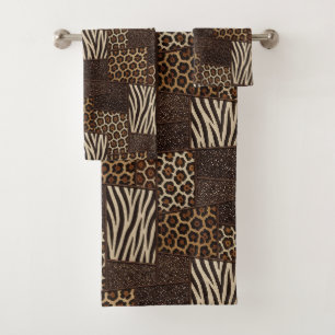 Luxury African Animal Print   Brown Faux Glitter  Bath Towel Set