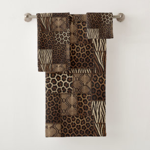 Luxury African Animal Print   Brown Faux Glitter  Bath Towel Set