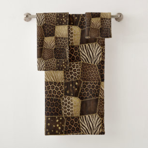 Luxury African Animal Print Dark Brown & Gold Bath Towel Set