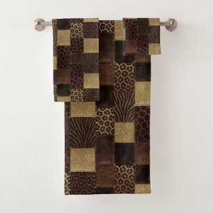 Luxury African Animal Print Dark Brown & Gold Bath Towel Set
