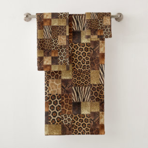 Luxury African Animal Print Dark Brown & Gold Bath Towel Set