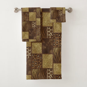 Luxury African Animal Print Dark Brown & Gold Bath Towel Set