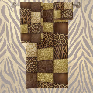 Luxury African Animal Print Dark Brown & Gold Bath Towel Set
