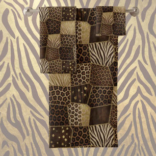 Luxury African Animal Print Dark Brown & Gold Bath Towel Set