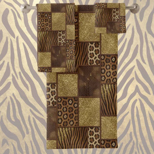 Luxury African Animal Print   Dark Brown & Gold Bath Towel Set