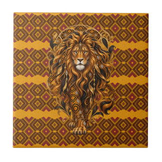 Luxury African Lion Art Nouveau Geometric Ceramic Tile