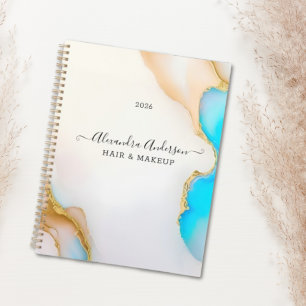Luxury Agate Blue Gold Details Signature Script Planner