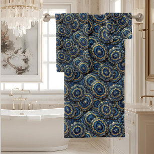 Luxury Agate   Geode Towel Set - Navy Blue & Gold