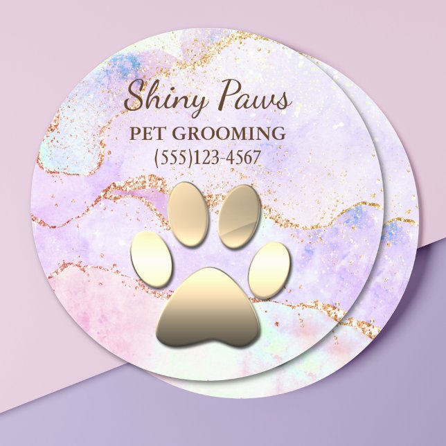 Luxury Agate Glitter Dog Paw Pet Grooming Classic Round Sticker (Creator Uploaded)