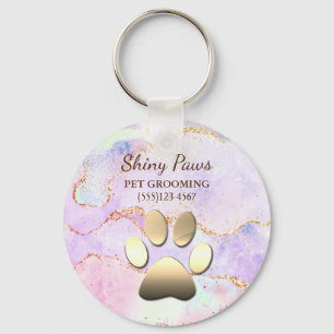 Luxury Agate Glitter Dog Paw Pet Grooming Key Ring