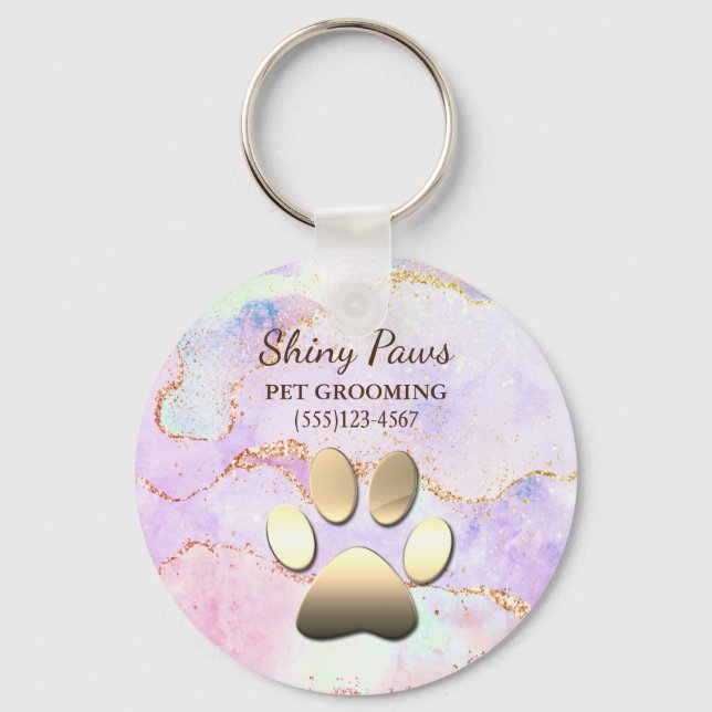 Luxury Agate Glitter Dog Paw Pet Grooming Key Ring (Front)