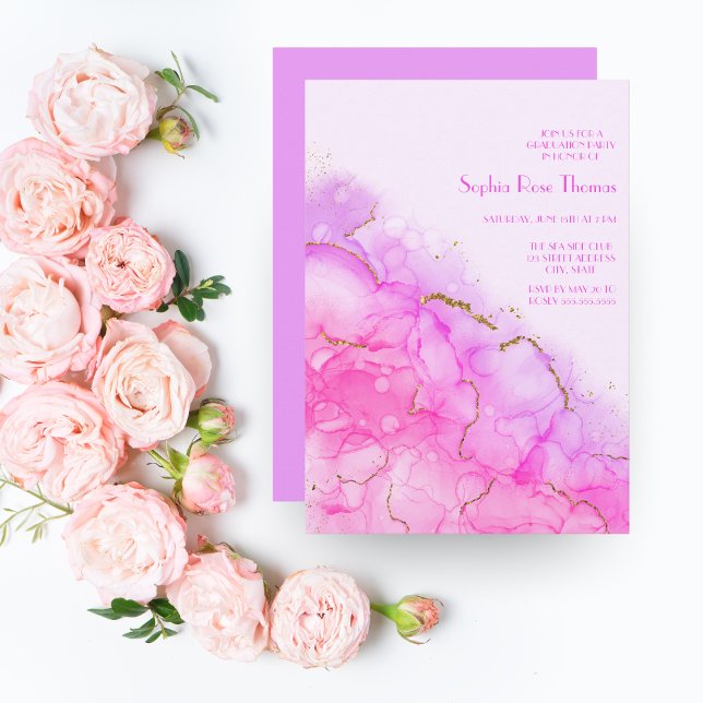Luxury Alcohol Ink Gold Glitter Elegant Graduation Invitation (Creator Uploaded)