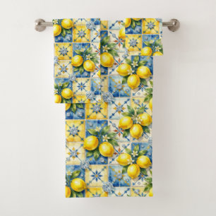 Luxury Amalfi Lemons Diamonds Mediterranean Bath Towel Set