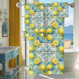 Luxury Amalfi Lemons Diamonds Mediterranean Bath Towel Set