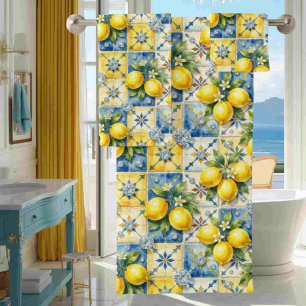 Luxury Amalfi Lemons Diamonds Mediterranean Bath Towel Set