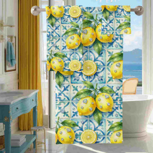 Luxury Amalfi Lemons Diamonds Mediterranean Bath Towel Set