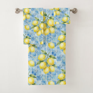 Luxury Amalfi Lemons Diamonds Mediterranean Bath Towel Set
